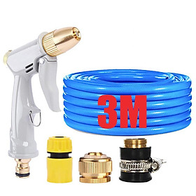 Bộ dây vòi xịt nước tưới cây rửa xe,tăng áp 3 lần, loại 3-5m cút nhựa nối