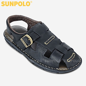 Giày Sandal Nam Da Bò Cao Cấp SUNPOLO SUSDA19D - Đen (Size