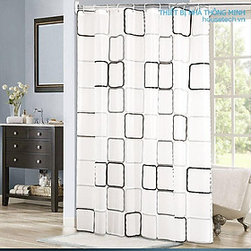 Mua Rèm phòng tắm họa tiết vuông gam màu trắng  kèm theo móc  chống thấm HT718-955