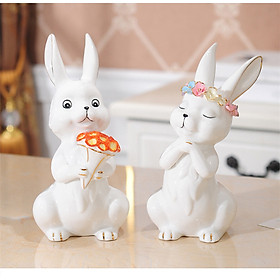 Cặp Đôi Thỏ Tặng Hoa - Đính họa tiết