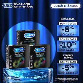 Bộ 3 hộp bao cao su Durex Performa kéo dài thời gian, size 52mm, 3 bao/hộp