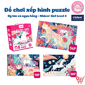 Đồ Chơi Xếp Hình Puzzle Level 4 - Kỳ lân và Ngựa hồng (03 tranh 54 - 70 và 88 Mảnh Ghép) - Thương hiệu Mideer