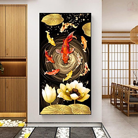 Mua Tranh Treo Tường Phòng Khách Canvas - Tranh Đơn Cá Chép và Hoa Sen Đẹp
