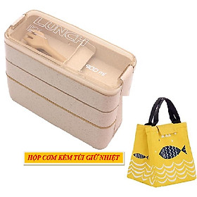 Mua Hộp cơm lúa mạch 3 tầng +kèm túi giữ nhiệt cao cấp