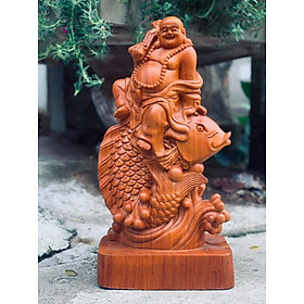 Mua Tượng phật di lặc cưỡi cá chép bằng gỗ hương đá kt cao 50×24×14cm