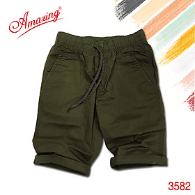 Quần short kaki nam Amazing, màu sắc trẻ trung, bigsize, vải co giãn, lưng thun có dây rút - 28 - Rêu đậm-3582