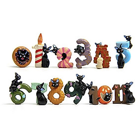 Bộ mô hình 12 chữ số và mèo đen của Cô phù thủy nhỏ Mizayaki để trang trí bánh tiệc, tiểu cảnh, quà tặng