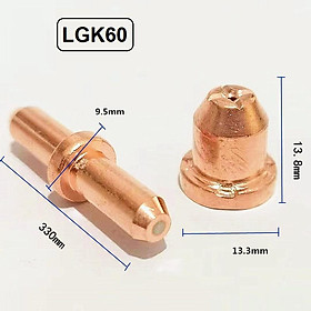 Bộ bép cắt plasma LGK60 bằng đồng đỏ- bép cắt KLG60(1 bộ gồm chụp bép cắt+ điện cực)