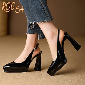 Giày cao gót nữ bít mũi, hở gót, da bóng ROSATA RO654 - 9p - Đen, Vàng - HÀNG VIỆT NAM - BKSTORE