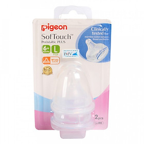 Vỉ Đôi - Núm vú siêu mềm PLUS cổ rộng Pigeon (Tặng 01 chip đồ chơi ngẫu nhiên )