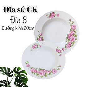 Đĩa Sứ  Hoa Hồng Chùm Đỏ Kích Thước 20.5 CM Hàng Nhập Khẩu Cao Cấp