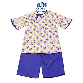 Áo dài bé gái họa tiết hoa Morning Glory tím thô nhung - AICDBGBZZ3T1 - AIN Closet