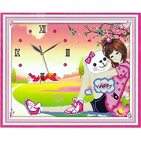 Mua (ĐÃ ĐÍNH) Tranh đính đá thành phẩm ĐỒNG HỒ CÔ GÁI 50x65cm