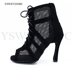 2023 Salsa Giày nhảy Tango Argentina chất lượng cao Da Suede Booties Bachata Latin Dance Giày cho phụ nữ YSW-011 Color: black 8.5cm spiked Shoe Size: US4