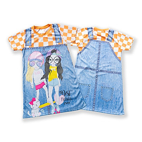Váy bé gái giả yếm in hình 3D sọc ngang vải thun hiệu MIMYKID, đầm suông - LMTK-V02H2 - Giao màu ngẫu nhiên