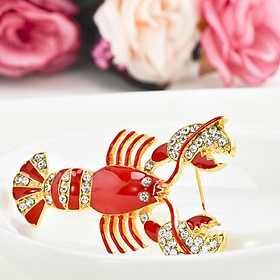 Fashion Red Enamel Crystal Crayfish Brooch Pin Women Mens Jewelry