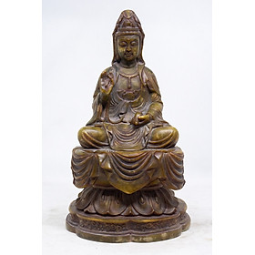 Tượng Phật Bà Quan Âm ngồi thiền tòa sen bằng đá cao 21cm
