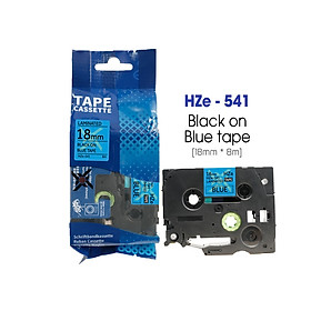 Nhãn in tiêu chuẩn HZe-541, khổ 18mm x 8m, chữ đen nền xanh dương, dùng cho máy in nhãn Brother
