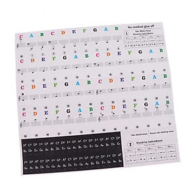 2X For 49/54/61/88 Key Piano Keyboard Music Note Sticker 24.5x14.3cm Multicolor