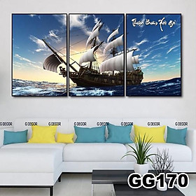 Tranh treo tường canvas 3 bức phong cách hiện đại Bắc Âu 170, tranh thuận buồm xuôi gió trang trí phòng khách, phòng ngủ - GG170,30x40x3bức