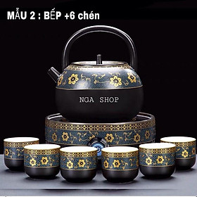 Mua Bếp đun nước pha trà & cafe hồng ngoại mini cao cấp gốm sứ bếp gốm điện trầm hương đa năng màu xanh hoa cẩm  500W