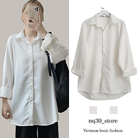Áo sơ mi trơn nq30 form rộng trắng nam nữ unisex