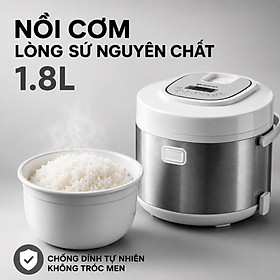 Nồi Cơm Điện Lòng Sứ 1.8Lít Mishio MK402 Không Bong Tróc Men Chống Dính Tự Nhiên - hàng chính hãng