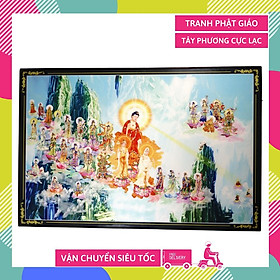 Mua Tranh Phật Tây Phương Cực Lạc cùng A Di Đà Phật giữa núi non hùng vĩ - 60x40cm
