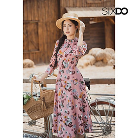 Đầm hoa lụa nhún cổ tay lỡ thời trang SIXDO