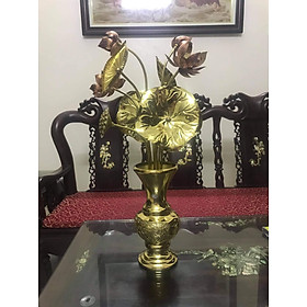 Hoa Sen đúc đồng vàng trang trí phòng thờ phong thủy loại 15 bông cao 75cm nặng 2,5kg
