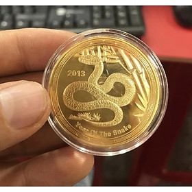 Mua Đồng xu ÚC lưu niệm mạ vàng tuội Tỵ  con rắn  kèm hộp đựng