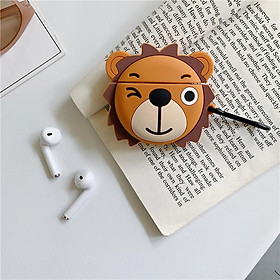 Airpods case, Ốp bảo vệ dành cho Airpods- Hình Chú Sư Tử_ Tặng kèm 1 móc khóa mèo con