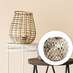 Woven Pendant Lamp Shade Vintage Bamboo Weave Chandelier Lampshade Light Cover for Living Room Bedroom Hotel Restaurant Round