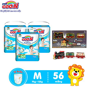 Combo 3 Bịch Tã Quần Goo.N Premium Cao Cấp Gói Cực Đại Size M56 (56 Miếng) + Tặng Bộ Đồ Chơi Mô Hình Đường Tàu Dùng Pin