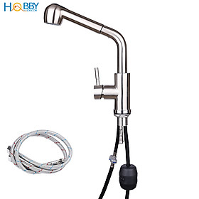 Vòi rửa chén nóng lạnh dây rút HOBBY VDR2 Inox 304 - 2 chế độ phun - đầu vòi kéo dài tiện lợi  - kèm 2 dây cấp nóng lạnh 60cm