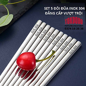 5 Đôi Đũa Inox 304 Hàng Cao Cấp Hoa Văn Chống Trơn Trượt Hàng Chính Hãng 