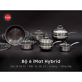 Bộ 6 nồi chảo chống dính bếp từ iMat Hybrid kết hợp giữa lớp phủ điêu khắc chống dính Daikin và inox 430