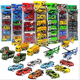 Đồ chơi bộ hộp sét 6 món ô tô máy bay chạy cót xin xò cho bé