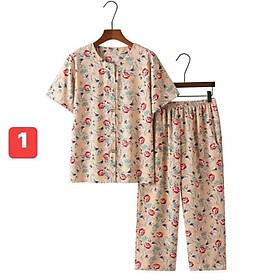 Bộ mặc nhà ống rộng hoa trung niên cho mẹ và bà siêu mát hàng quảng châu đẹp