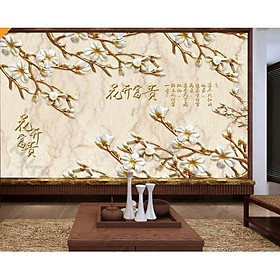 Tranh dán tường Hoa mộc lan phong cách, tranh dán tường 3d hiện đại (tích hợp sẵn keo) MS632227