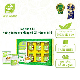 Hộp Quà 6 Hũ Nước Yến Chưng Ăn Kiêng Đường Củ Cải Green Bird Dễ Uống 72g