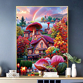 Tranh thêu kín chữ thập Lâu đài cổ tích, kích thước 60 x 80 cm