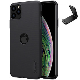 Đen Logo - Ốp Lưng Sần chống sốc cho iPhone 11 Pro (5.8 inch) hiệu Nillkin Super Frosted Shield hở Logo (Đính kèm giá đỡ hoặc miếng dán từ tính) - Hàng Chính Hãng - Đen 