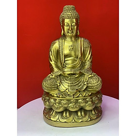 Tượng Phật Tổ Như Lai Mặc Áo Hoa Bằng Đồng Vàng Nặng 2kg