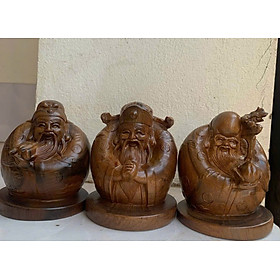 Tượng tam đa phúc lộc thọ mini bằng gỗ bách xanh kt 10×8×8cm