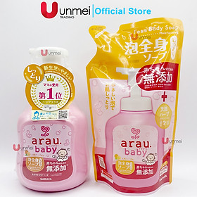 Sữa Tắm, Gội Dạng Bọt Dưỡng Ẩm Chiết Xuất Cam Arau Baby bình 450ml túi