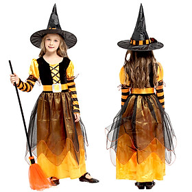 Bộ váy Phù thủy cam dài hóa trang Halloween cho bé G-0309B