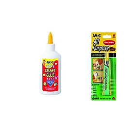 Bộ sản phẩm keo sữa white AMOS WHITE CRAFT glue 120ml +Keo dính đa năng AMOS, vỉ 1 tuýp x 30ml