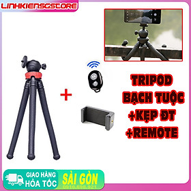 Giá đỡ điện thoại dạng tripod 3 chân bạch tuộc uốn dẻo kèm remote bluetooth PK-BT-K2C-RM