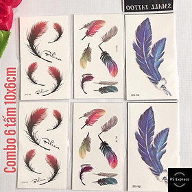 Combo 6 tấm hình căm dán lông vũ nhiều màu 10x6cm